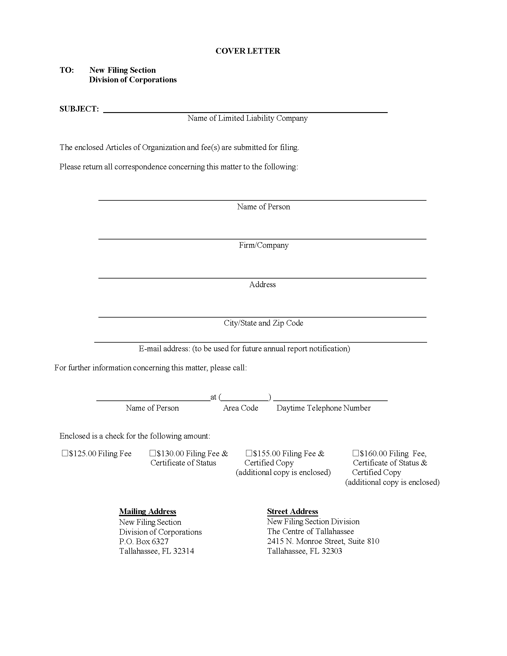 Florida LLC Formation Document