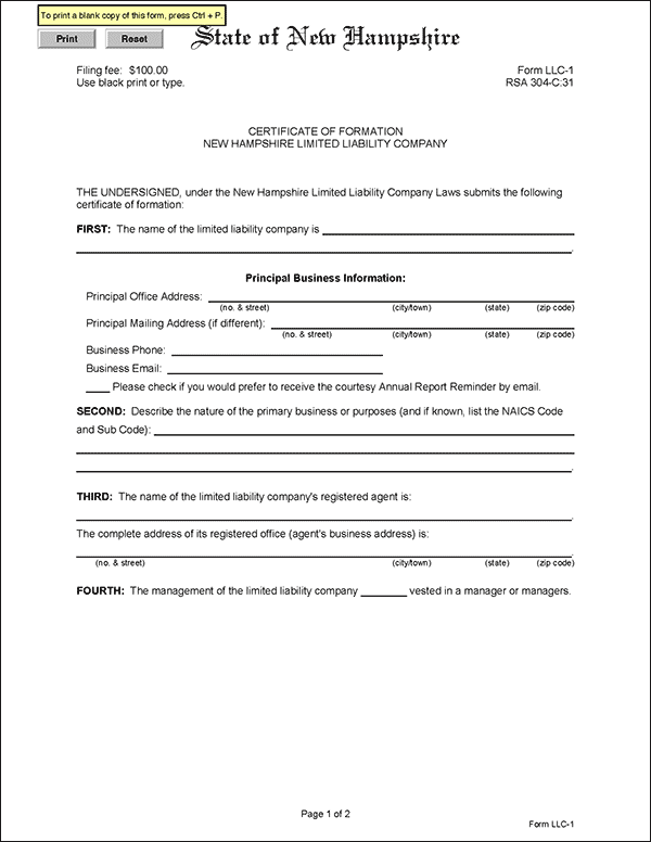 Acta Constitutiva New Hampshire