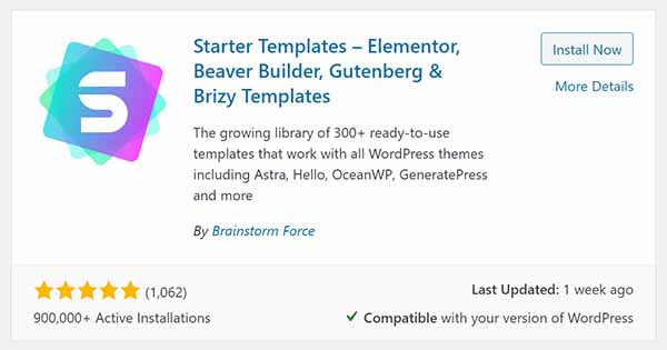 WordPress Starter Templates - Elementor, Beaver Builder, Gutenberg, & Brizy Templates plugin.