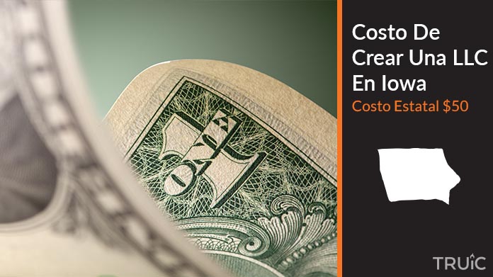 Imagen de un dolar (USD) y el estado de Iowa. Costo de crear una LLC en Iowa